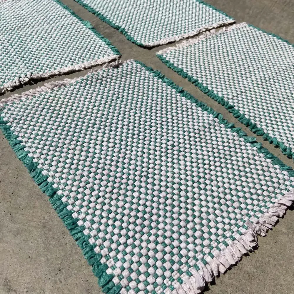 Vintage Teal & White Woven Placemats 4pc